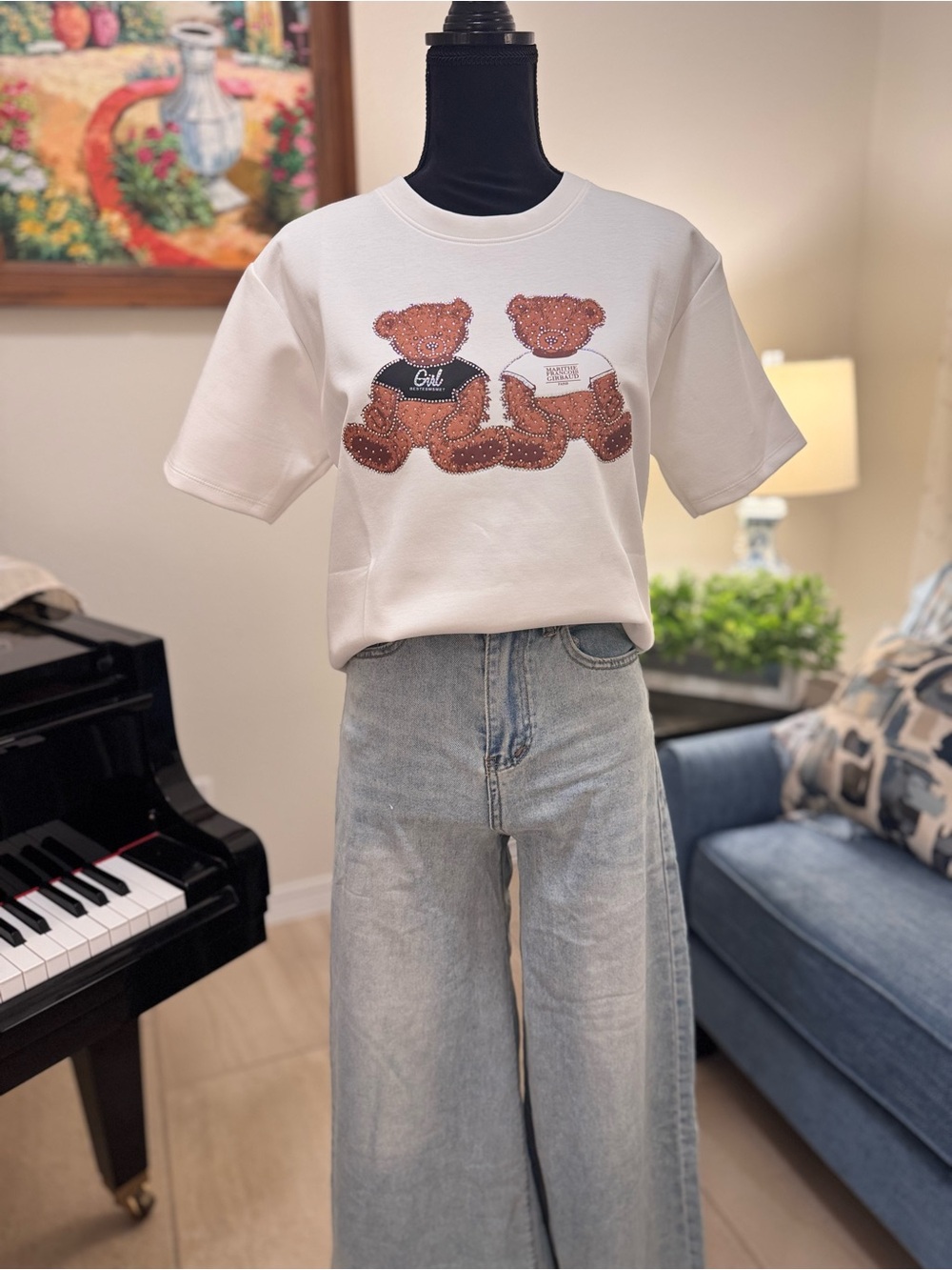 Cotton Tee with Teddy Bear Graphic and Rhinestones ✅Brand New✅